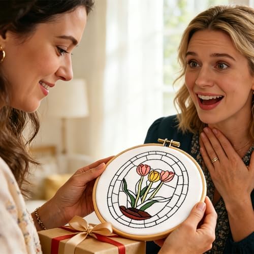 Armindou Flowers Bee Embroidery Kits for Beginners Adults, Floral Hand Embroidery Set Needlepoint DIY Kits, Stamped Cross Stitch Kits for Beginners Adults, 2 Embroidery Hoops (Attached Video Tutorial) - Image 4