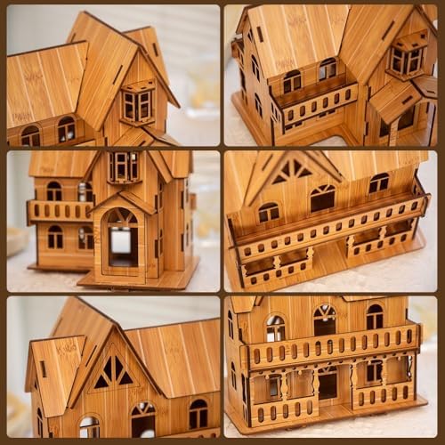 Log Cabin 3D Wooden House Puzzle,DIY Mini Building Model Kit，009 - Image 3
