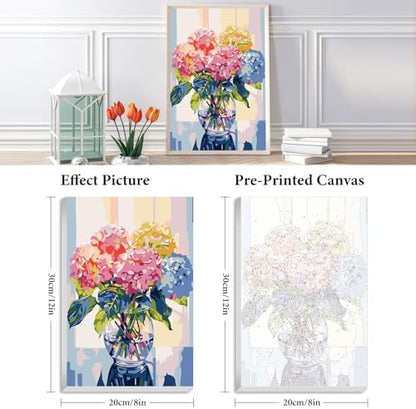 Framed Paint by Numbers Kit for Adults Beginner & Kids Ages 8-12, Hydrangea in Glass Vase Window Paint by Number with Frame, Easy Acrylic Colorful Flowers Painting by Numbers Kit on Canvas 8x12 inch - Image 3