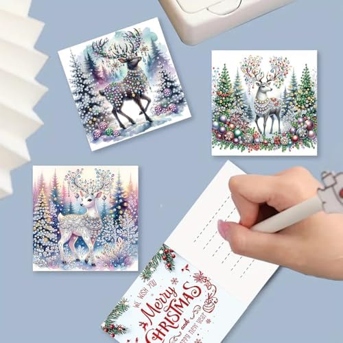 6 Pcs Christmas Elk DIY Diamond Art Painting Greeting Cards Kit, 5D Holiday Diamond Cards Making Set for Adults, Handmade Xmas Gift for Friends Family - Image 4