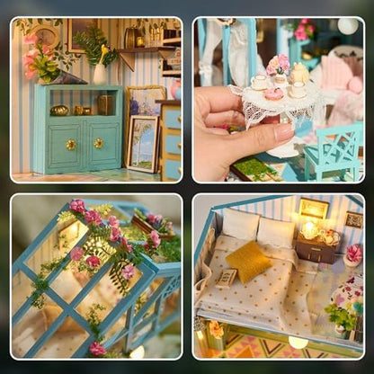BenBen DIY Miniature House Kit, Mini House Building Kit for Adults, Model Craft Kits with Furniture, Tiny Dollhouse Diorama to Build for Hobbies, Gifts for Family and Friends(Garden Tea House) - Image 2
