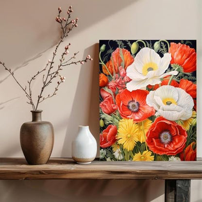 xcemhil Flowers Paint by Number Kit for Adults, Poppy Paint by Numbers Kit, Adult Paint by Number Kits on Canvas for Gift Home Wall Decor 16x20in - Image 3