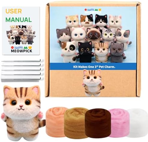 MeowPick Needle Felting Kit, Wool Felting Kit for Beginners Adults, 3 Inch Cute Cat Needle Felting Tools Set, Complete Felting Supplies, DIY Craft for Keychain Car Ornament Gift (Ginger by MEOWPICK