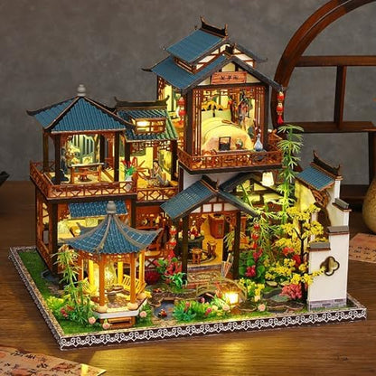 DIY Book Nook Kit - DIY Miniature Dolls House Kit with Furniture and LED Light, 3D Puzzle Wooden Art Bookends, Model Kits for Adults to Build (Yayun Lanting) - Image 5