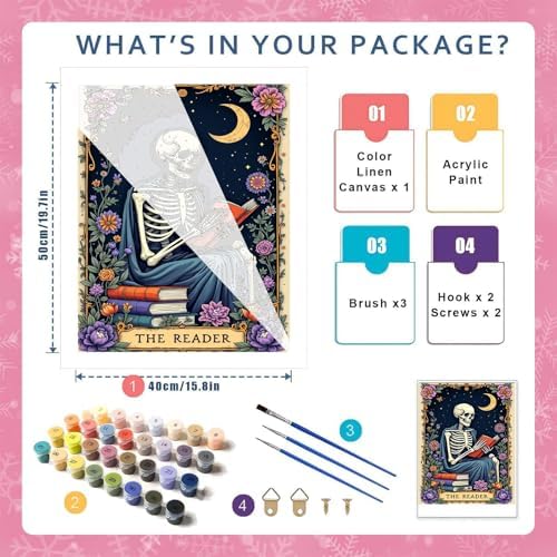 Skull Paint by Numbers Kit for Adults, Skeleton Adult Paint by Number Kits - Image 2
