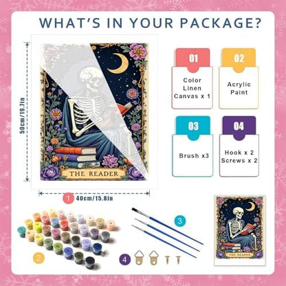Skull Paint by Numbers Kit for Adults, Skeleton Adult Paint by Number Kits - Image 2
