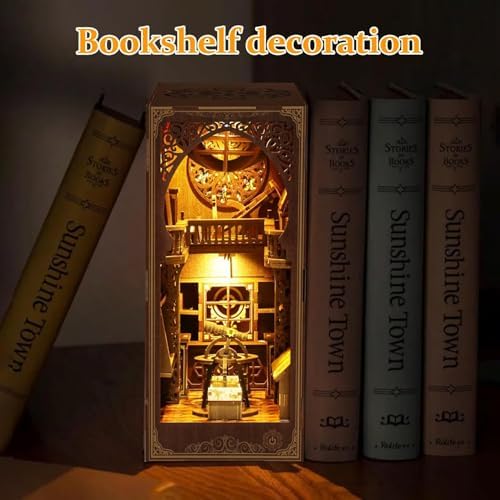 Book Nook Kit for Adult - Miniature Model Build Dollhouse Kit 3D Wooden Puzzle with Sensor Led Light for Bookshelf Bookend Insert Decor Adults Teen Crafts(Astronomy Museum) - Image 3
