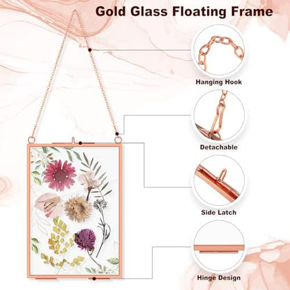 Barydat 12 Pcs Pressed Flower Frame Floating Glass Frames, 5“x7”, Rose Gold - Image 4