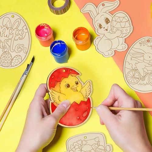 80PCS Wooden Easter Ornaments to Paint, 10 Styles DIY Blank Unfinished Wood Egg Cutouts Ornament for Crafts Hanging Decorations Happy Easter Hallow Egg Rabbit Bunny Butterfly Flower Hen - Image 2