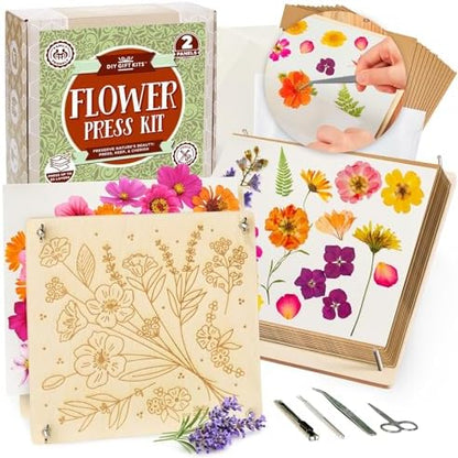 DIY Gift Kits Flower Press Kit - 20 Layers - 2 Sets of 10x10 Inch Wooden Panels - Easy Dried Flower Crafting and Preservation - Adult Beginner Gift Set by DIYGiftKits