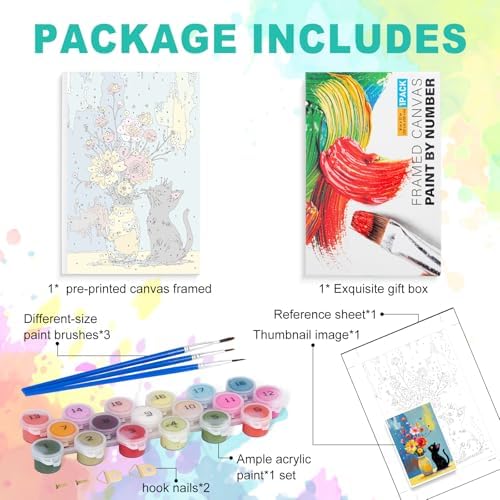 Framed Paint by Numbers Kit for Adults, Black Cat & Flowers, 8 x 12 Inch - Image 4