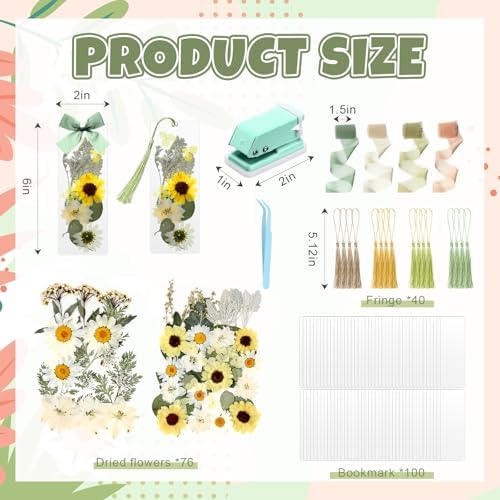 AmazingSpark 222 Pcs Dried Flower Bookmark Kit with Tassels, Classic Color - Image 2