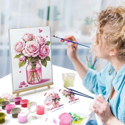 ATDMS Paint by Numbers Kit for Adults with Frame Flowers Paint by Number with Easel Floral Adult Paint by Number Kits Framed Canvas DIY Acrylic Oil Painting Kits for Home Wall Decor 8x12 Inch - Image 3