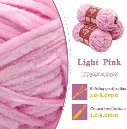 LUNARM Chenille Yarn 3 Pack 3.5oz Chunky Blanket Velvet Yarn 263 Yard - Image 3