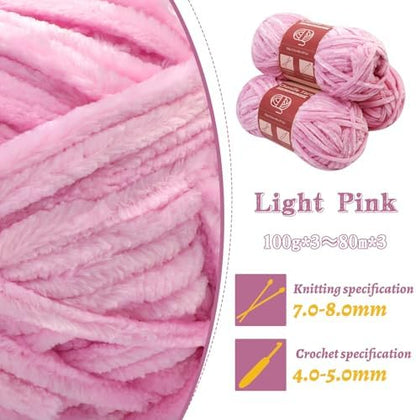 LUNARM Chenille Yarn 3 Pack 3.5oz Chunky Blanket Velvet Yarn 263 Yard - Image 3