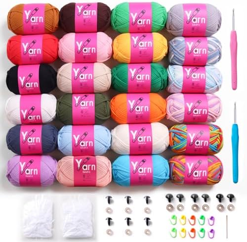 24 Pack Beginner Yarn for Crocheting Tube Crochet Yarn Multicolor by Sekafris