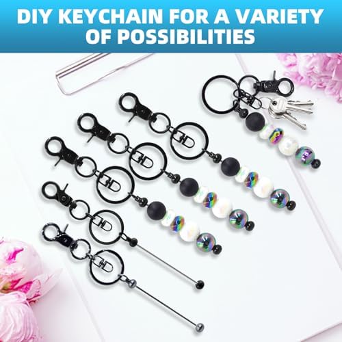 80 Pcs Beadable Keychains Bulk Kit – DIY Keychain Making Supplies with Metal Blanks for Crafts, Jewelry, Charms, Custom Projects – Blank Chain Bars for Beaded Keychain Design (Black) - Image 5