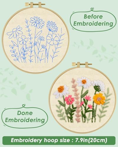 ERKOON Punch Needle Kit Beginners Adults, DIY Easy Flower Embroidery Set for Starter Art Craft, Needling Punching Project with Patterns, Tools, Yarns, Hoop, Instruction (Colorful Daisies) - Image 3