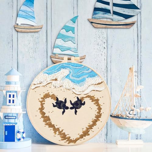 Crafmanoe Beach Embroidery Kits for Beginners Adults, Coastal Stamped Cross Stitch Kits for Beginners Adults, Hand Embroidery Needlepoint Starter Kits, Valentine's Day Gift for Women (Video Tutorial) - Image 5