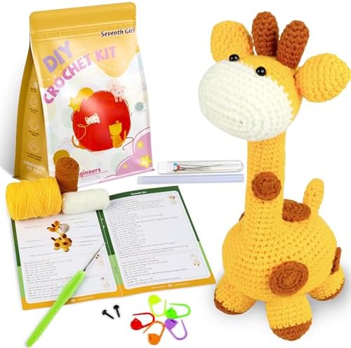 Beginner Crochet Kit for Making Adorable Giraffe - Complete DIY Craft Kit with Yarn, Hooks, and Video Tutorial - Ideal Arts and Crafts for Adults, Room Decor Gift by Unknown