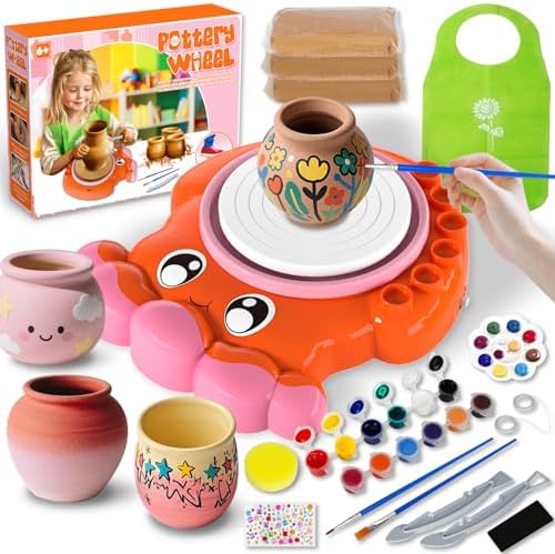 Innofans Pottery Wheel for Kids - Complete Pottery Tools Kit for Beginners, Arts and Crafts for Kids Ages 8-12 with 3 Pack Air Dry Clay, Mini Clay Making Pottery Wheel with Foot Pedal (Octopus) by Innofans