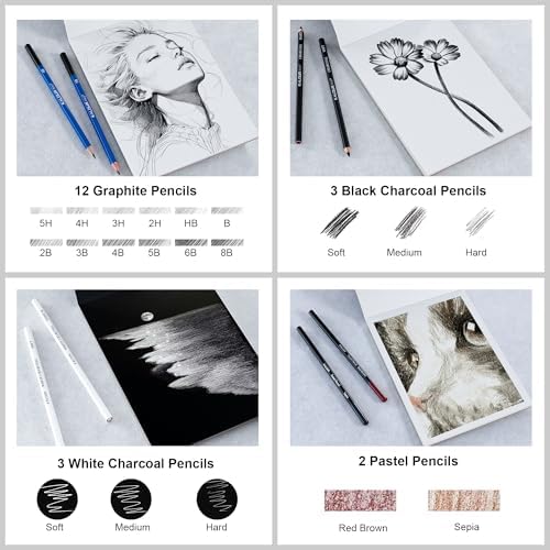 KALOUR 206 Drawing Set Sketching Kit,Art Supplies with 3-color Sketchbook & Coloring Paper,Include Tutorial, Colored, Graphite, Charcoal, Watercolor & Metallic Pencil,for Artists Adults Teens Beginner - Image 7