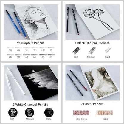 KALOUR 206 Drawing Set Sketching Kit,Art Supplies with 3-color Sketchbook & Coloring Paper,Include Tutorial, Colored, Graphite, Charcoal, Watercolor & Metallic Pencil,for Artists Adults Teens Beginner - Image 7
