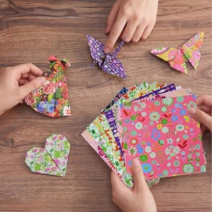 JoyCat Floral Botanical Patterned Origami Paper, 50 Sheets, 6x6 Inch - Image 5