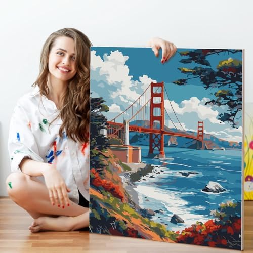 Paint by Numbers Kit for Adults Beginner 16x20 Inch, Golden Gate Bridge - Image 5