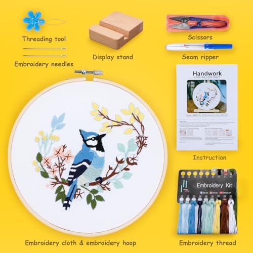 Hummingbird and Flower Embroidery Kit for Adults, DIY Embroidery Kits with Original Design Patterns, Learn to Embroider Kit Beginner with Needles and Thread, Clear Instructions and Video (BEB004) - Image 2
