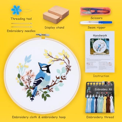 Hummingbird and Flower Embroidery Kit for Adults, DIY Embroidery Kits with Original Design Patterns, Learn to Embroider Kit Beginner with Needles and Thread, Clear Instructions and Video (BEB004) - Image 2