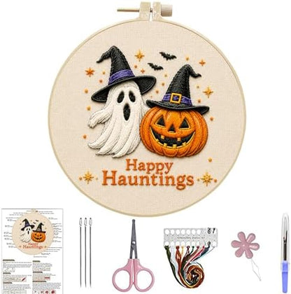 DIYDeligths Halloween Embroidery Kit for Beginners Adults Hand Needlepoint Craft Complete Featuring Pre Printed Pattern 7.87in Hoop Needles Threads and Guide for Craft Lovers (Ghost) by DiamondPaintingOrnament