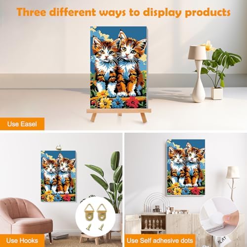 MOGTAA Paint by Numbers Kit for Adults with Frame, Cat Paint by Number Canvas, Flowers Scenery Paint by Numbers with Easel, DIY Animal Oil Painting Kit for Home Wall Decor 8 x 12 Inch - Image 3