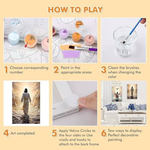 KYOQFVN 2 Pack Jesus Paint by Numbers Kit for Adults with Frame - Jesus Paint by Number Kits on Canvas with Wooden Easel, DIY Acrylic Oil Painting for Home Wall Decor8x12inch - Image 3