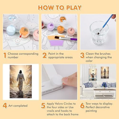 KYOQFVN 2 Pack Jesus Paint by Numbers Kit for Adults with Frame - Jesus Paint by Number Kits on Canvas with Wooden Easel, DIY Acrylic Oil Painting for Home Wall Decor8x12inch - Image 3