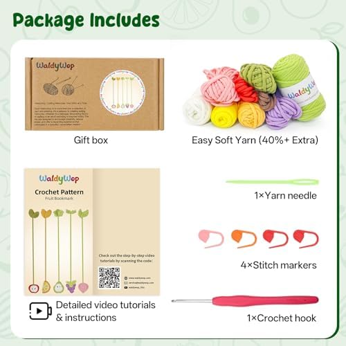 WaldyWop Crochet Kit for Beginners, 5 PCS Fruit Bookmarks Crochet Kits - Image 2
