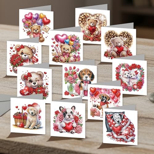 12Pcs Diamond Art Greeting Cards Kit with Envelopes Valentine - Image 3