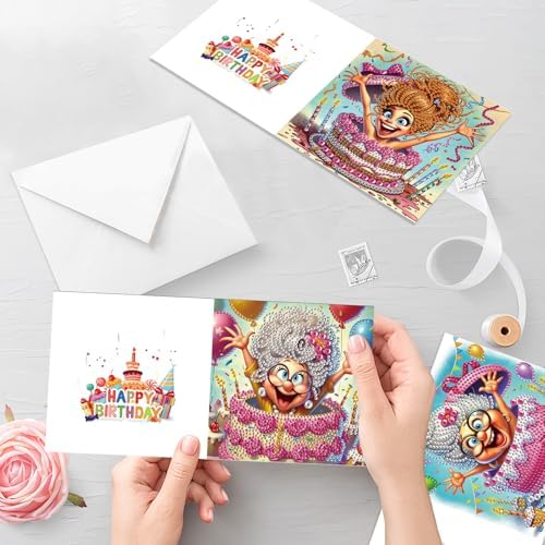 Tontut 6pcs Diamond Painting Kit Greeting Card, Quirky Ladies 5D DIY Diamond Handmade Holiday Greeting Card with Envelope, Christmas Gift Congratulation - Image 6