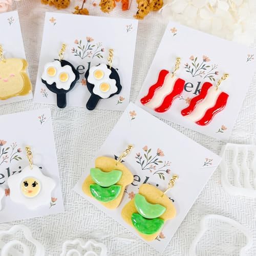 Xaekicr 8Pcs Breakfast Theme Polymer Clay Cutters Set – Toast, Bacon, Egg Shapes | Fun Clay Earring Cutters | Polymer Clay Molds for Jewelry Making | Clay Tools for DIY Crafts - Image 6