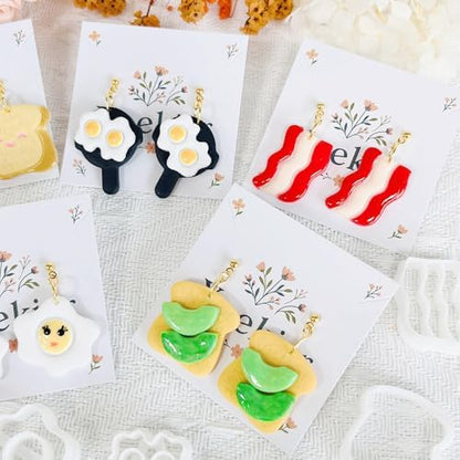 Xaekicr 8Pcs Breakfast Theme Polymer Clay Cutters Set – Toast, Bacon, Egg Shapes | Fun Clay Earring Cutters | Polymer Clay Molds for Jewelry Making | Clay Tools for DIY Crafts - Image 6