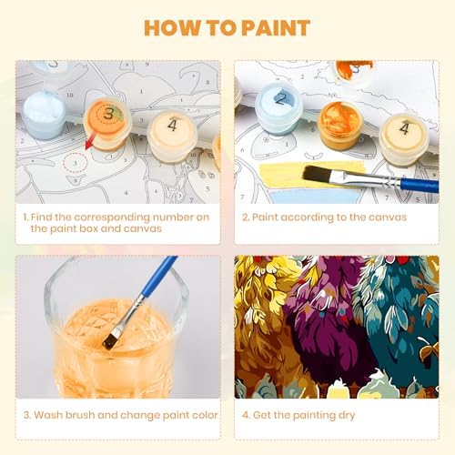 MXJSUA Three Chickens Framed Paint by Numbers Kit for Adults Beginner with Wooden Easel, Adults' Paint-by-Numbers on Canvas, Easy DIY Acrylic Number Painting for Home Decor Gifts, 8x12 inch - Image 5