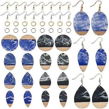 FASHEWELRY 16Pcs Teardrop Round Resin Wood Earring Charms Black Blue Wooden Blanks Geometry Findings for Jewelry Making, DIY-TA0004-37-Biyun by FASHEWELRY