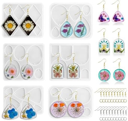 Roxjaejae 46 PCS Resin Earring Molds Silicone Kit, Resin Jewelry Making Kit with Built-in Holes for Earrings, Necklace, Pendants, Keychains by Roxjaejae