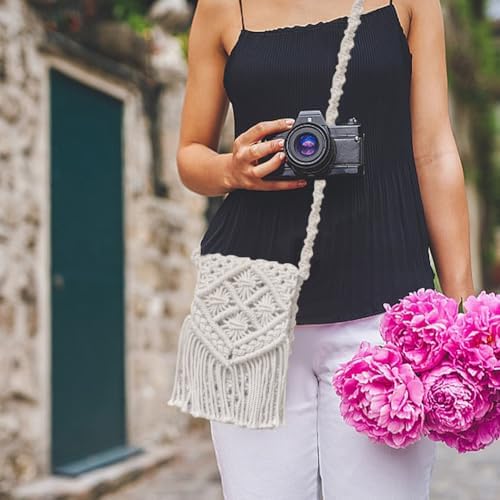 INFUNLY DIY Macrame Bag Kit for Adults Beginners Girls Macrame Cord Set with Tassels Bohemian Handmade Knotting Handbag Kit with Video and Instruction Crochet Bag Kit for Women Holiday Beach Decor - Image 6