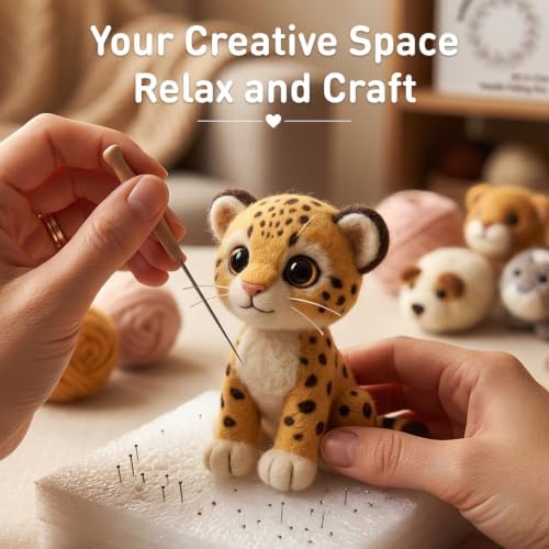 FACE N FACE DIY Needle Felting Kit Cute Cheetah Cub – Needle Felting Starter Kit with Fiber Roving, Needles, Felting Pad & Instructions | Felted Wild Animal Kit for Beginners Adults | DIY Craft Gift - Image 7