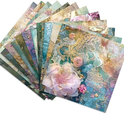 24 Sheets Lace Floral Pattern Paper, 6" x 6" Scrapbooking Supplies Paper Decorative Craft Paper for DIY Card Making Photo Album Junk Journal Décor - Image 7