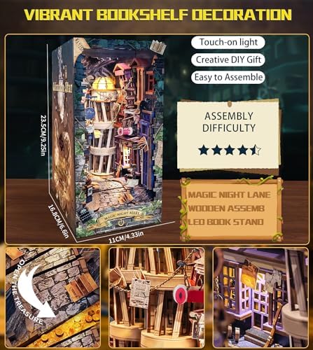 Spilay Book Nook Kit for Adults, Magic Night Lane DIY Miniature House Kit - Image 6