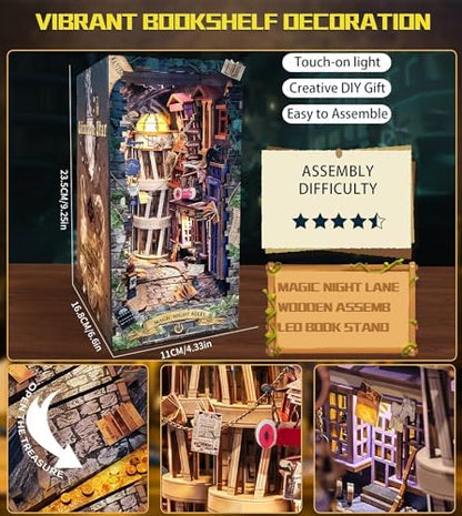 Spilay Book Nook Kit for Adults, Magic Night Lane DIY Miniature House Kit - Image 6