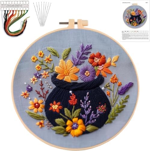 YOUDRN Halloween Embroidery Kit, Flower Pot Halloween Cross Stitch Kit by YOUDRN