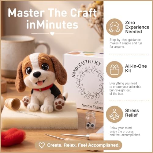 FACE N FACE DIY Needle Felting Kit Cute Beagle Puppy – Needle Felting Starter Kit with Fiber Roving, Needles, Felting Pad & Instructions | Felted Dog Kit for Beginners Adults | DIY Craft Gift - Image 3